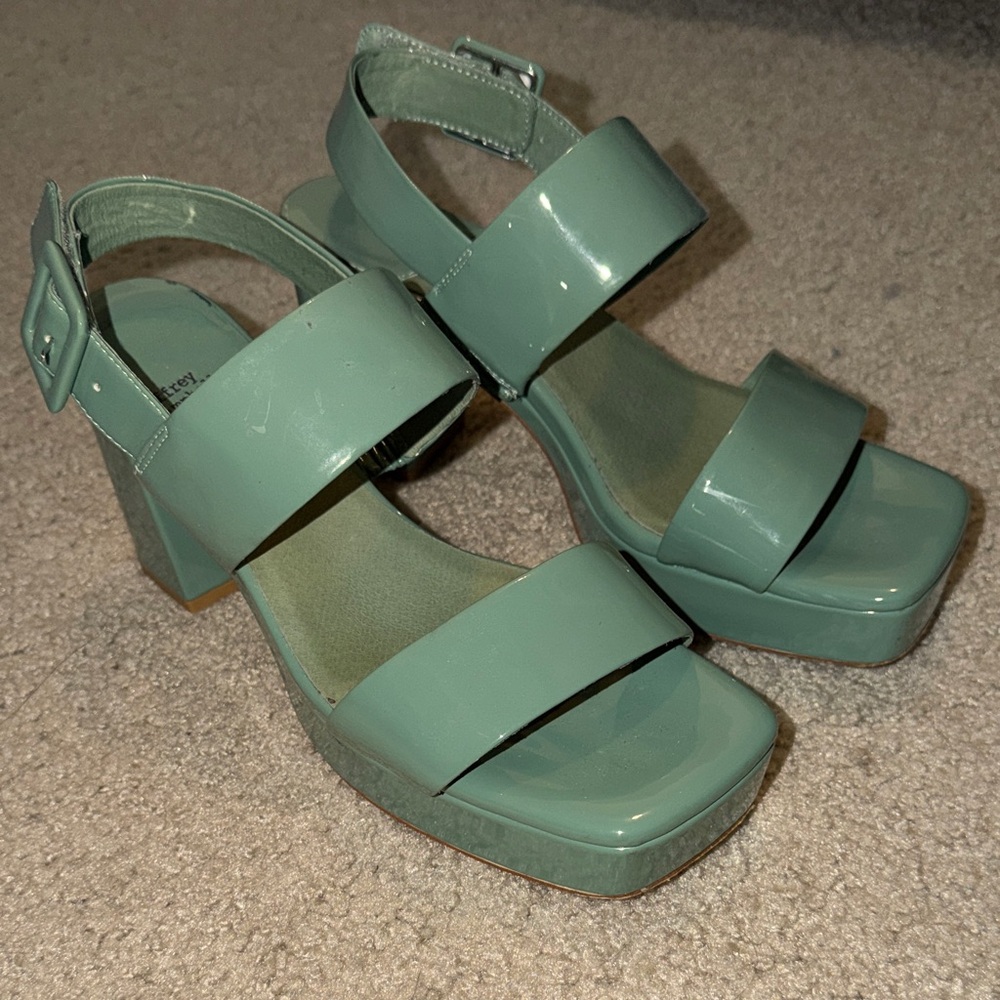 Jeffrey Campbell Teal Platform Square Toe Sandals - Picture 3 of 6